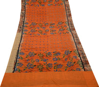 Sushila Vintage Orange Saree 100% Pure Silk Printed Floral Sari Craft Fabric