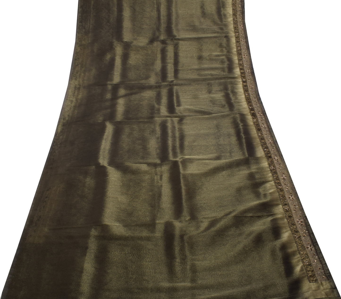 Sushila Vintage Green Saree Blend Tissue Silk Hand Beaded Sari Craft 5 YD Fabric