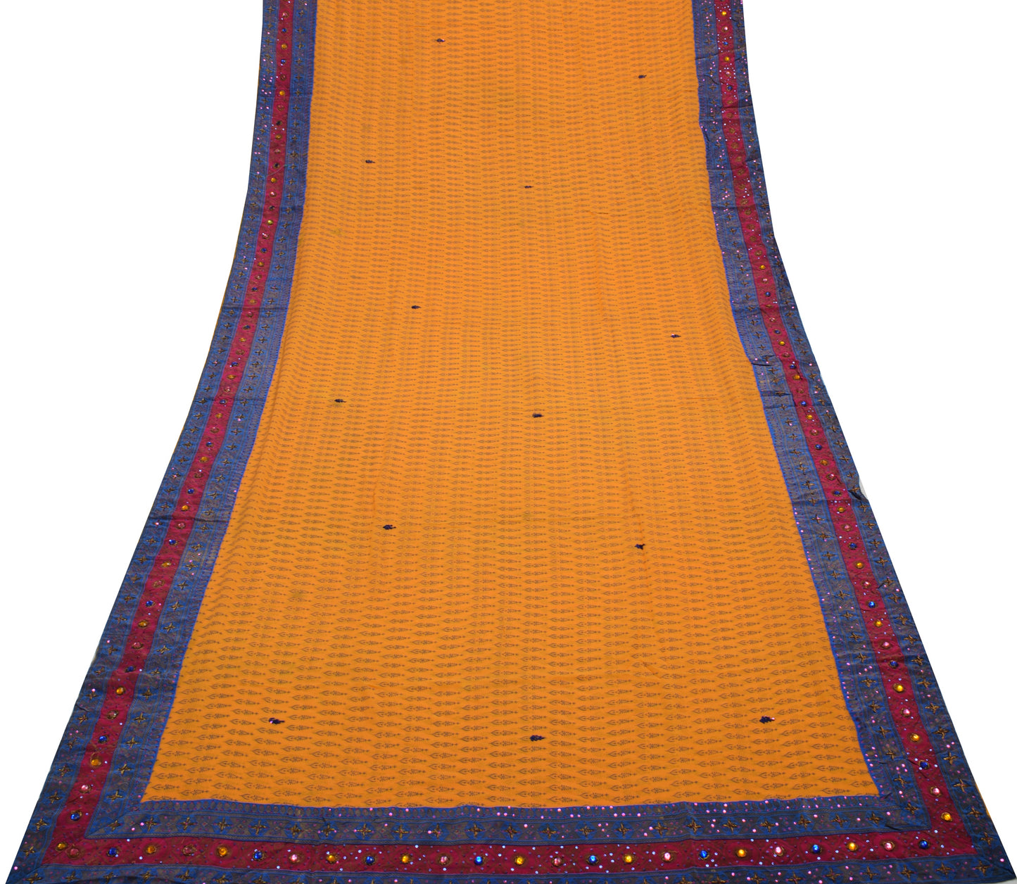 Sushila Vintage Yellow Saree Pure Georgette Silk Printed Floral Sari Fabric