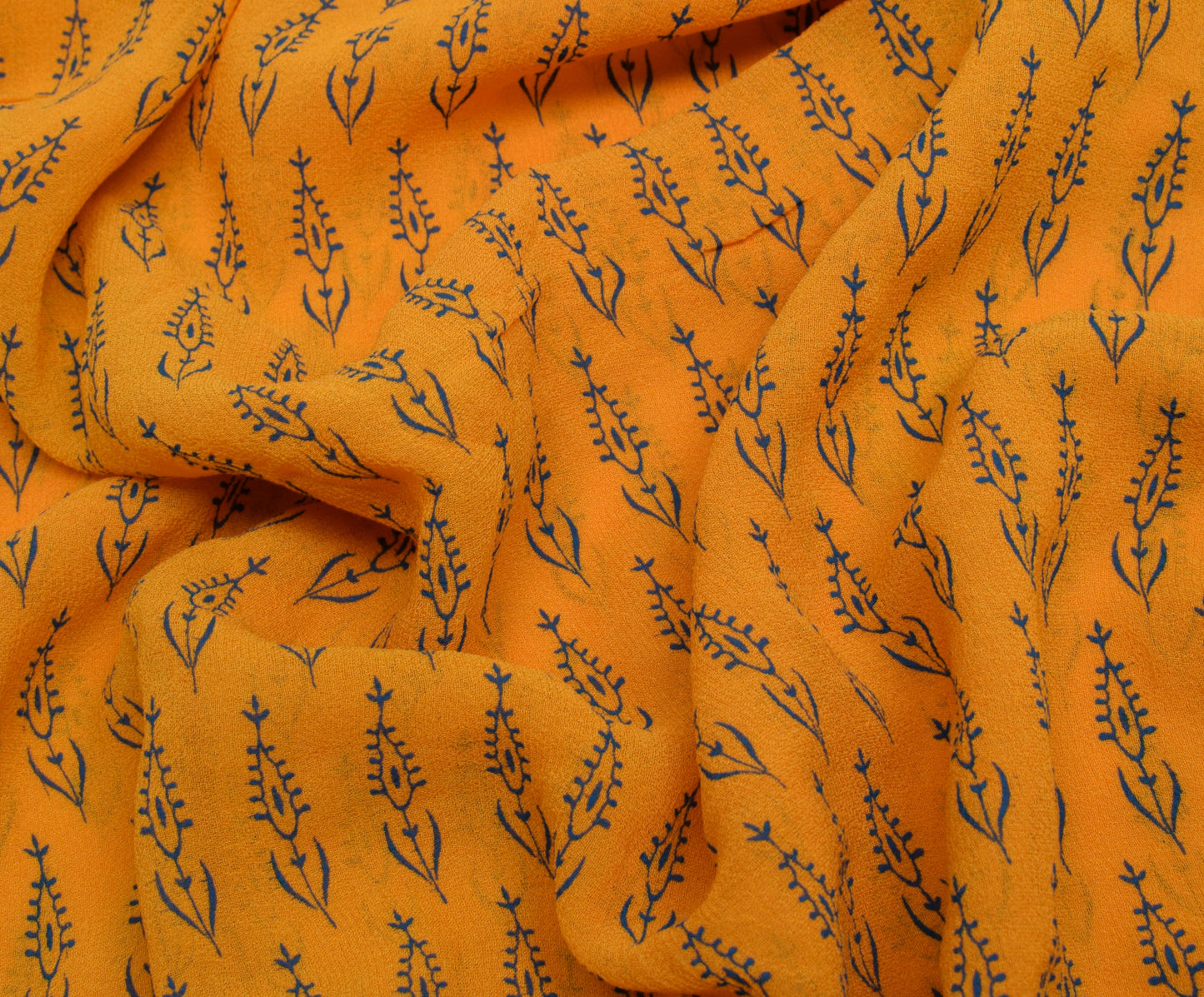 Sushila Vintage Yellow Saree Pure Georgette Silk Printed Floral Sari Fabric