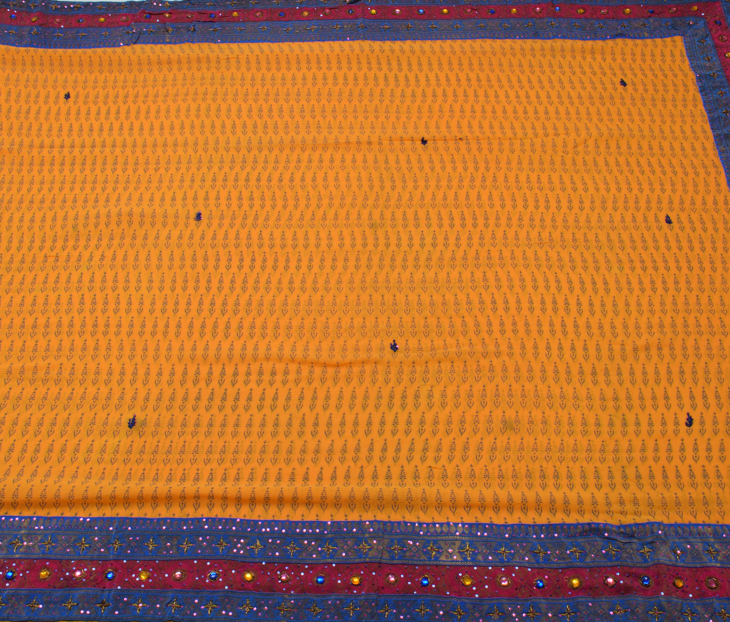 Sushila Vintage Yellow Saree Pure Georgette Silk Printed Floral Sari Fabric