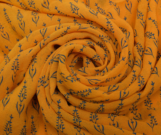 Sushila Vintage Yellow Saree Pure Georgette Silk Printed Floral Sari Fabric