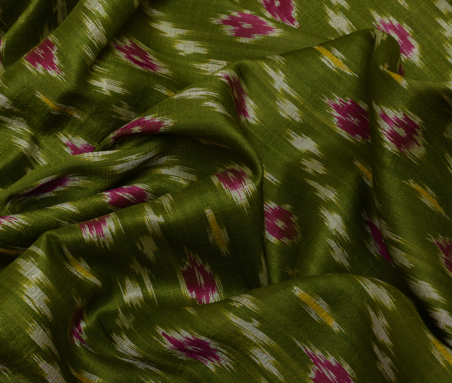 Sushila Vintage Green Saree Pure Silk Hand Woven Ikat Patola Sari Craft Fabric