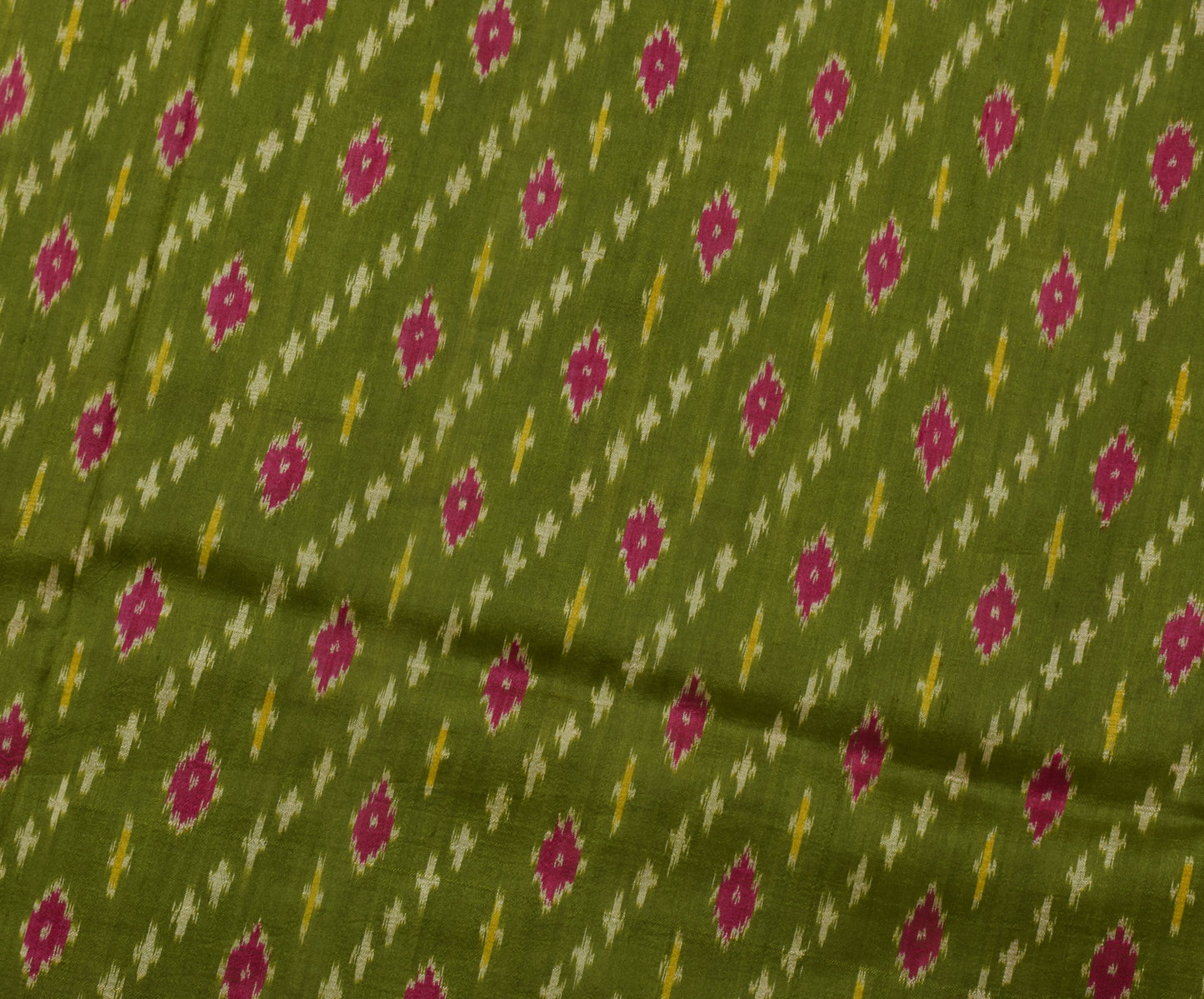 Sushila Vintage Green Saree Pure Silk Hand Woven Ikat Patola Sari Craft Fabric