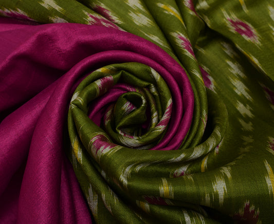 Sushila Vintage Green Saree Pure Silk Hand Woven Ikat Patola Sari Craft Fabric