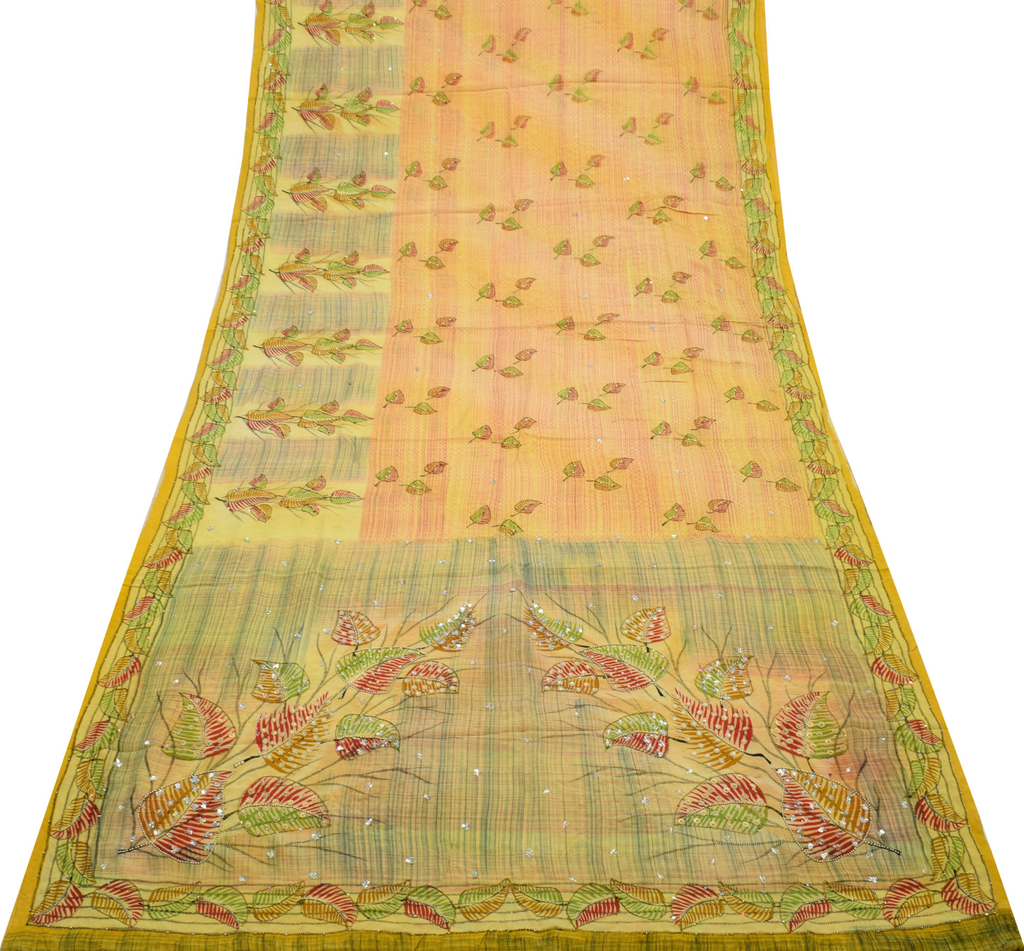 Sushila Vintage Indian Saree Pure Crepe Silk Printed Floral Sari Craft Fabric