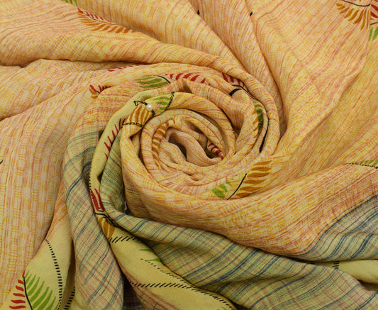 Sushila Vintage Indian Saree Pure Crepe Silk Printed Floral Sari Craft Fabric