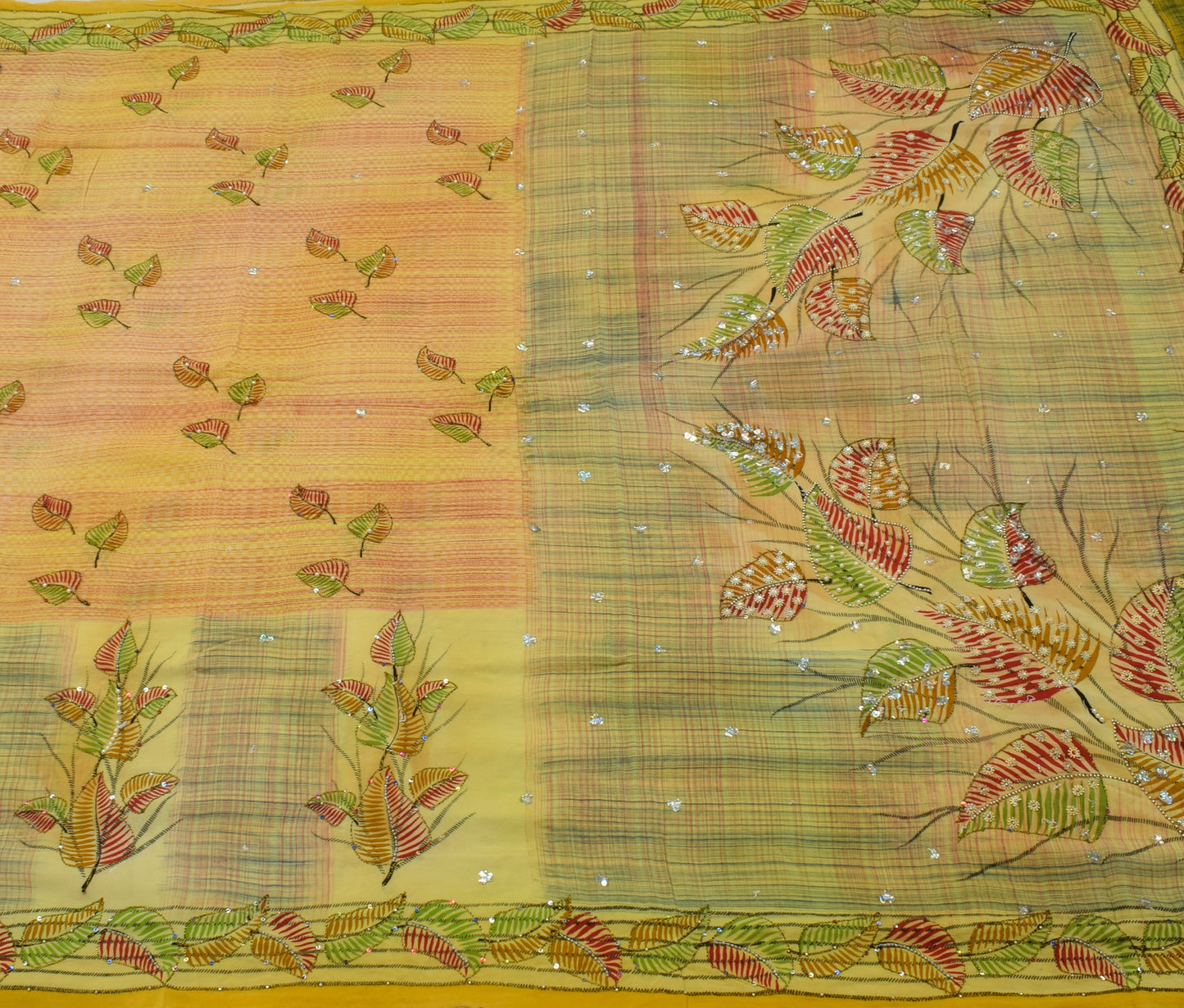 Sushila Vintage Indian Saree Pure Crepe Silk Printed Floral Sari Craft Fabric