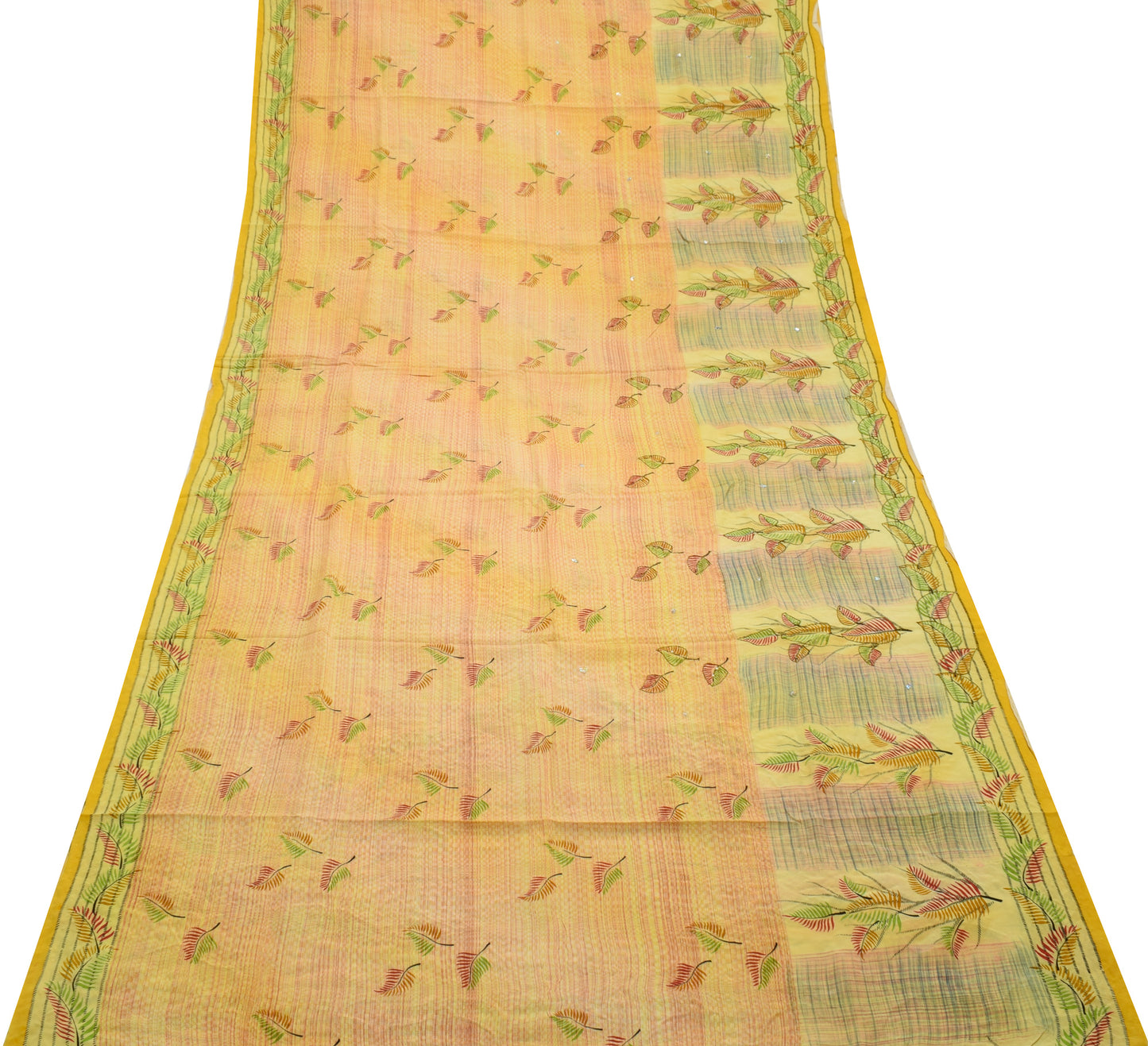 Sushila Vintage Indian Saree Pure Crepe Silk Printed Floral Sari Craft Fabric