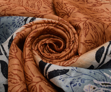 Sushila Vintage Indian Saree 100% Pure Silk Printed Floral Sari Craft Fabric