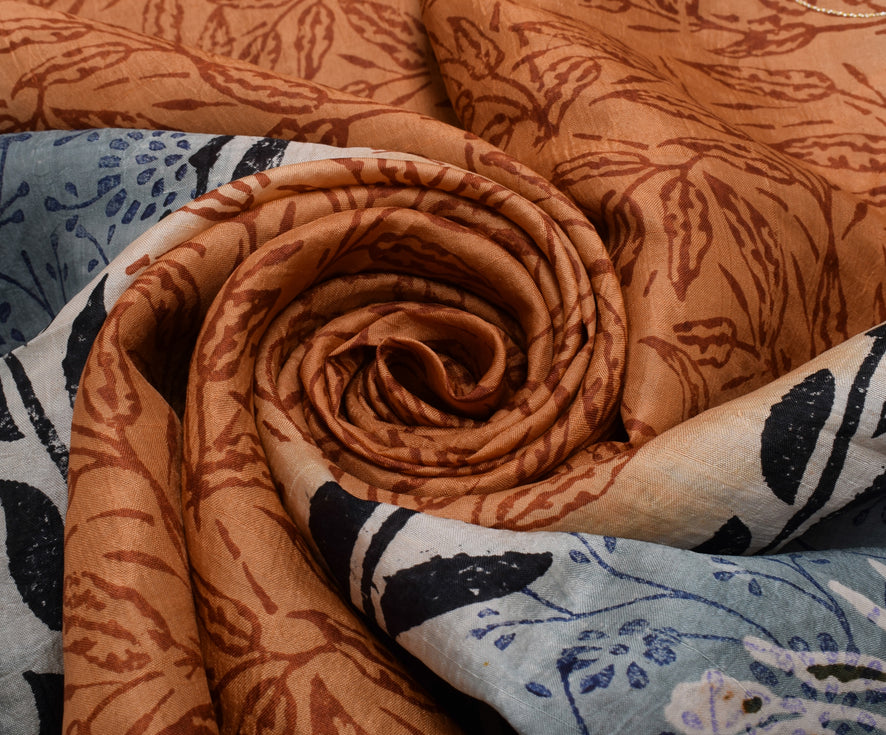 Sushila Vintage Indian Saree 100% Pure Silk Printed Floral Sari Craft Fabric