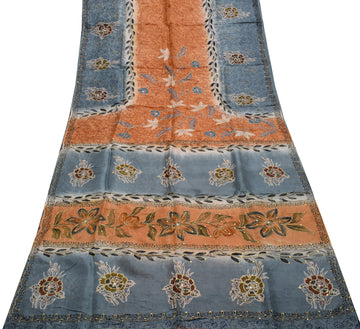 Sushila Vintage Indian Saree 100% Pure Silk Printed Floral Sari Craft Fabric
