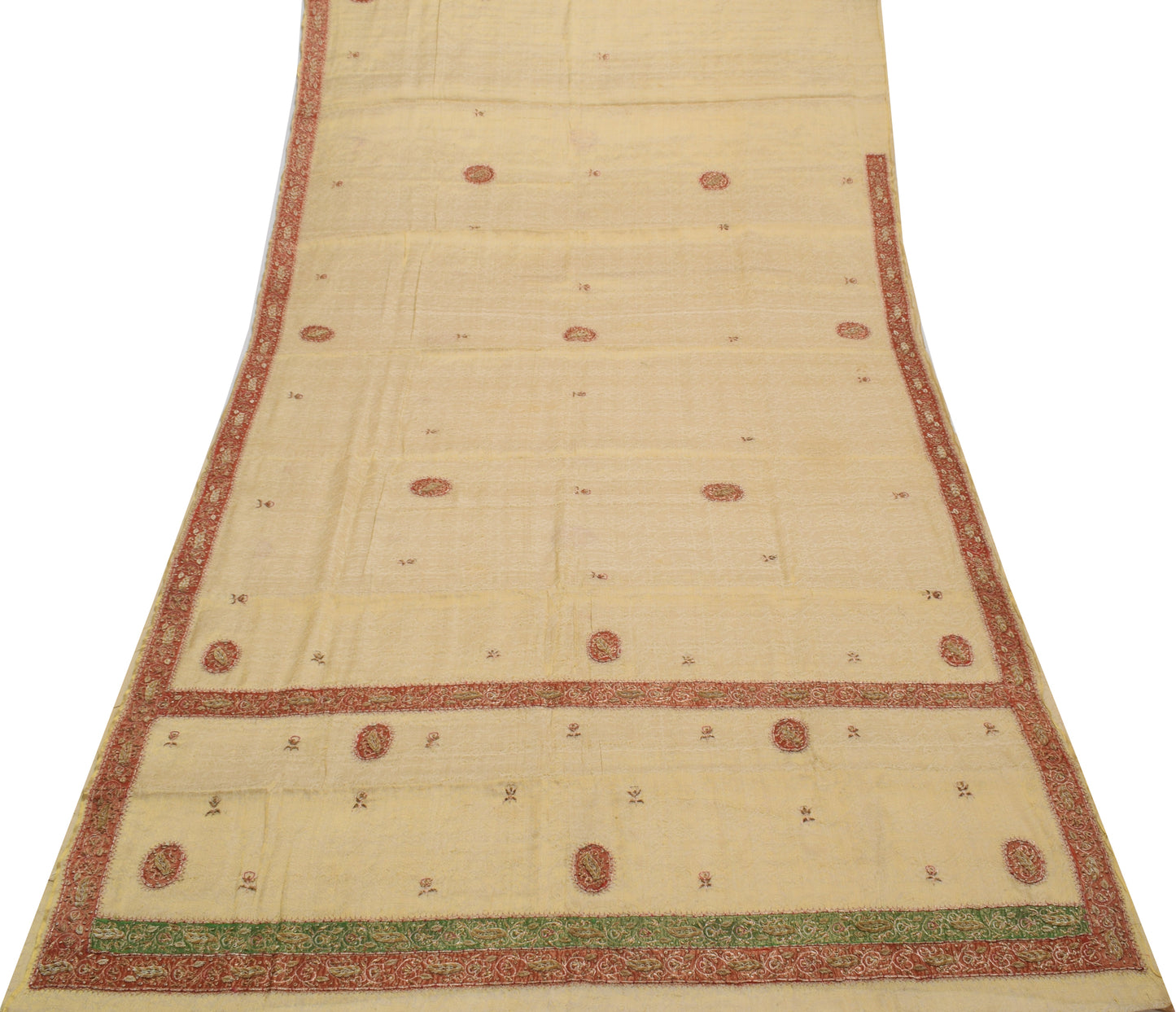 Sushila Vintage Cream Saree Pure Silk Zardozi Work Banarasi Floral Sari Fabric