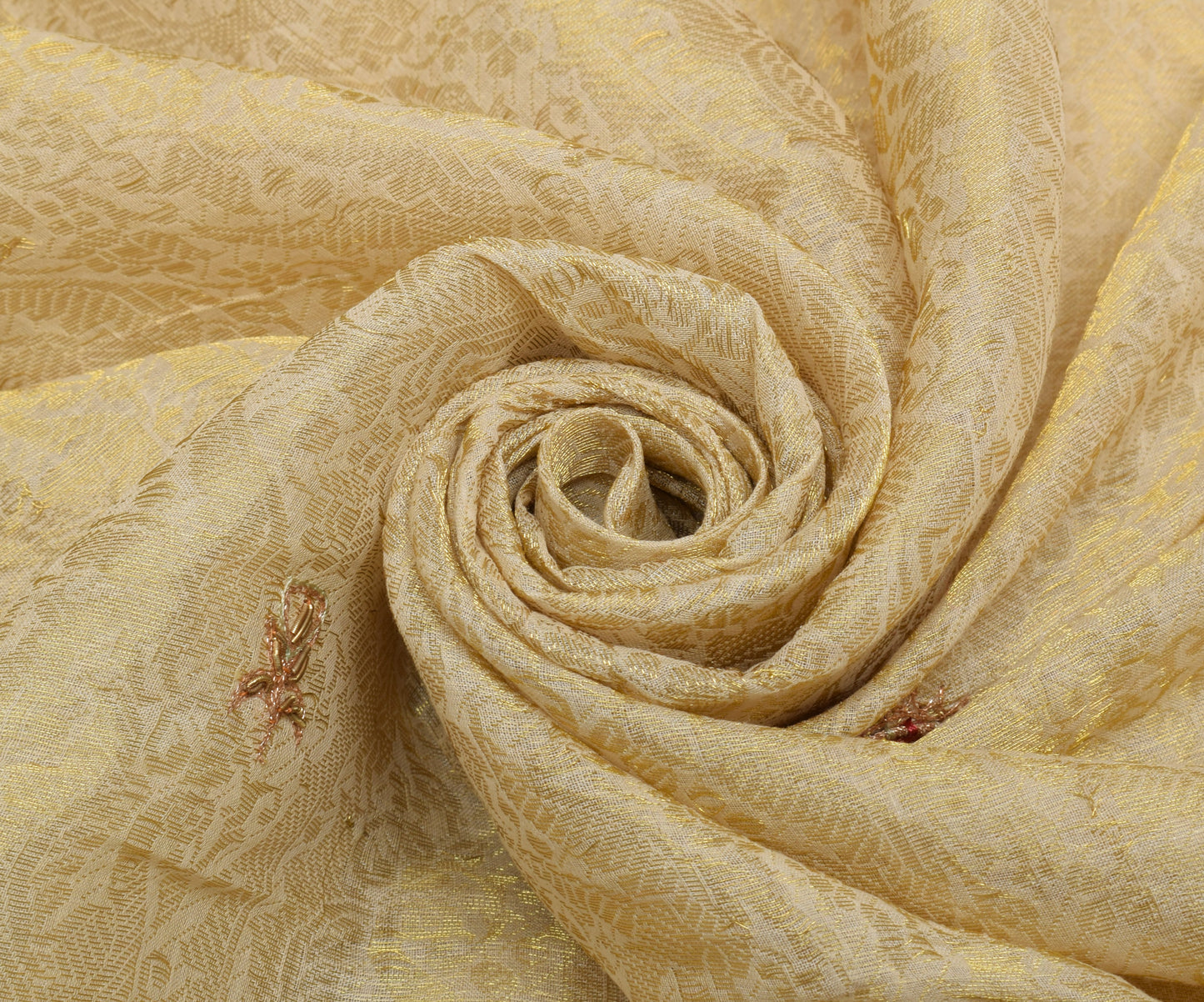 Sushila Vintage Cream Saree Pure Silk Zardozi Work Banarasi Floral Sari Fabric
