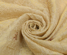 Sushila Vintage Cream Saree Pure Silk Hand Beaded & Woven Floral Sari Fabric