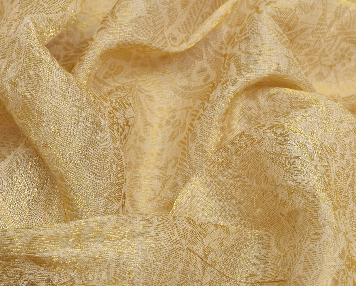 Sushila Vintage Cream Saree Pure Silk Zardozi Work Banarasi Floral Sari Fabric