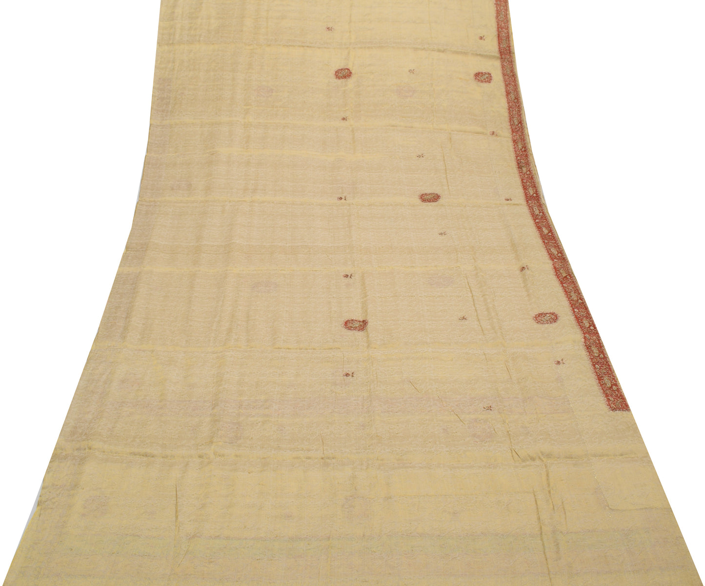 Sushila Vintage Cream Saree Pure Silk Zardozi Work Banarasi Floral Sari Fabric