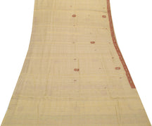 Sushila Vintage Cream Saree Pure Silk Hand Beaded & Woven Floral Sari Fabric