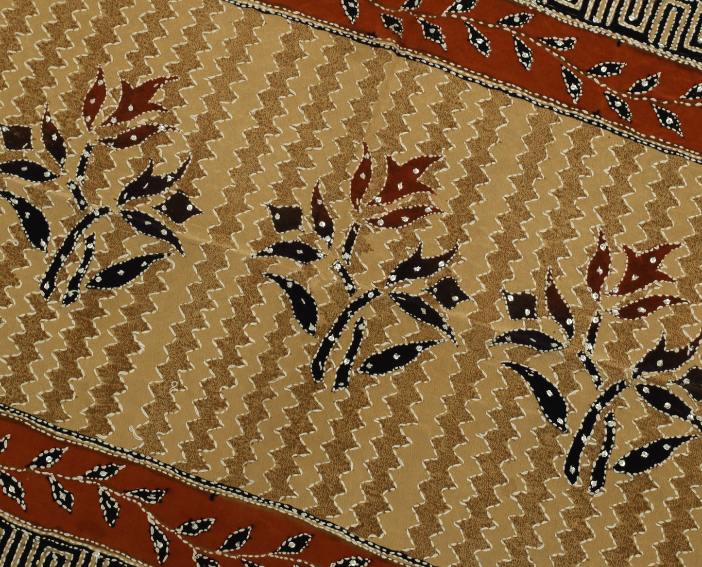 Sushila Vintage Indian Saree Pure Crepe Silk Hand Embroidered Floral Sari Fabric