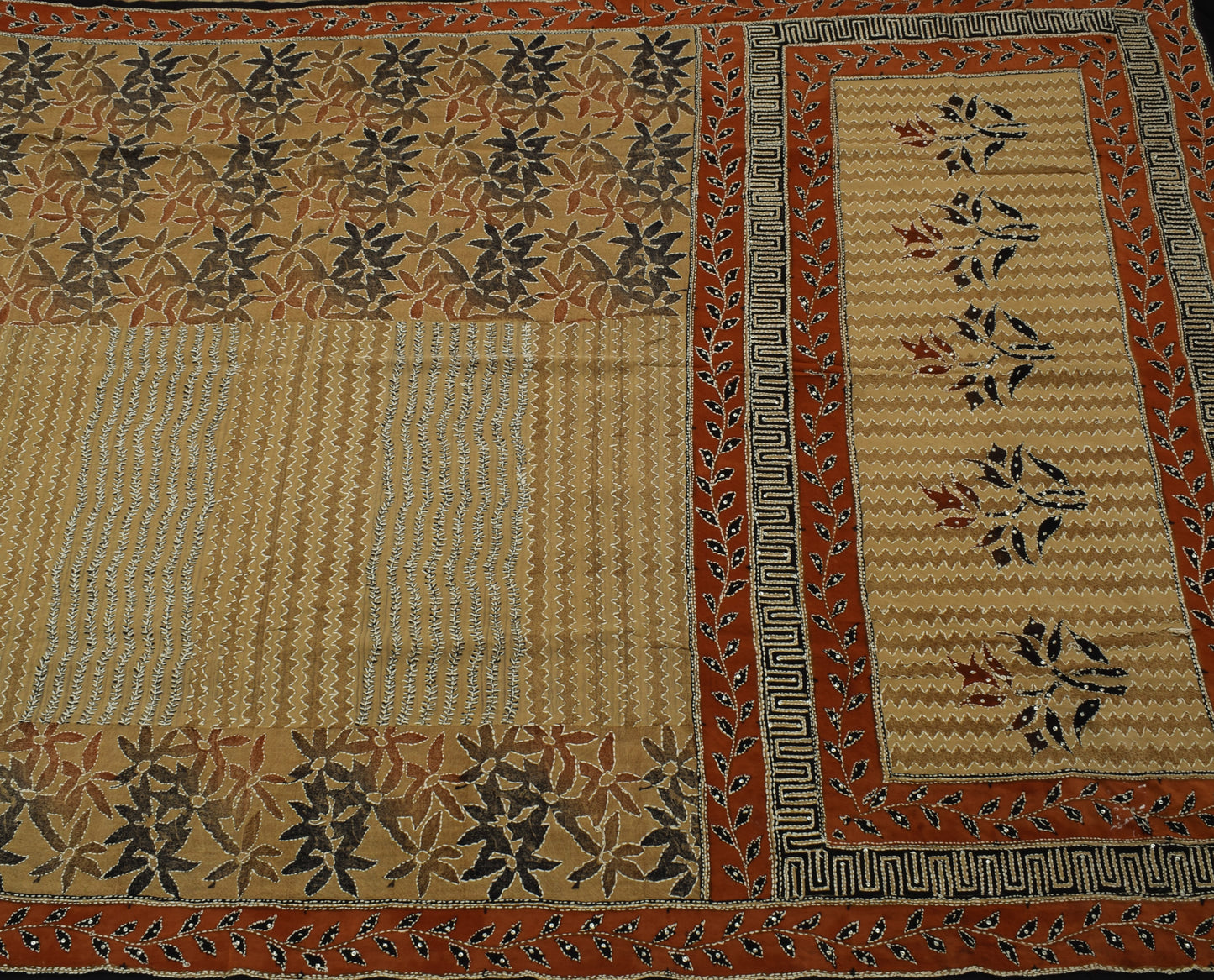 Sushila Vintage Indian Saree Pure Crepe Silk Hand Embroidered Floral Sari Fabric