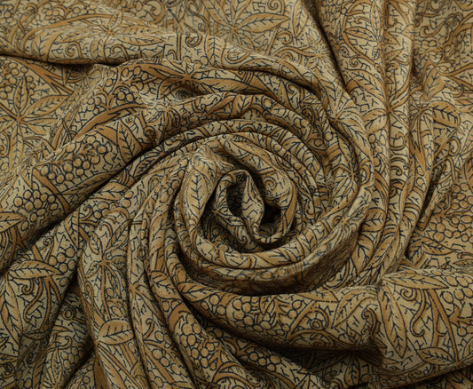 Sushila Vintage Cream Saree Pure Crepe Silk Printed Floral Sari Craft Fabric