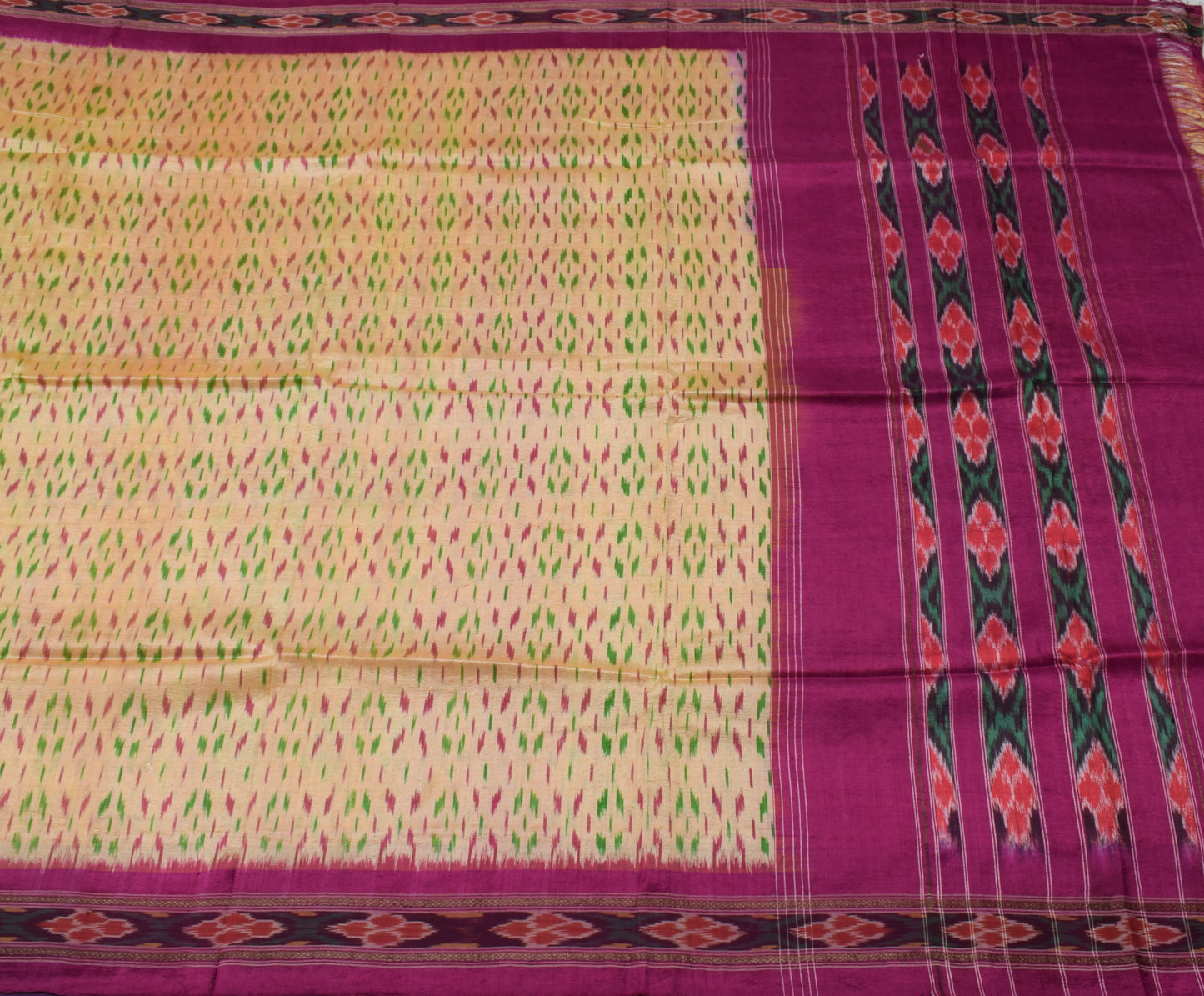 Sushila Vintage Beige Saree Pure Silk Hand Woven Ikat Patola Sari Craft Fabric