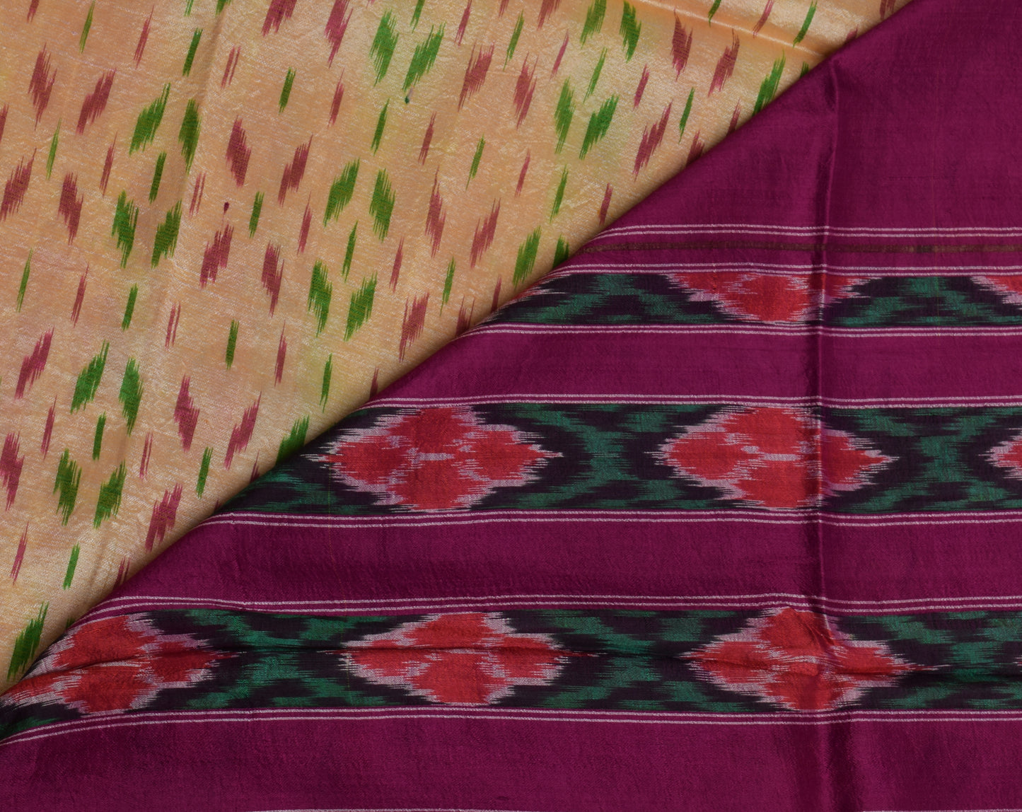 Sushila Vintage Beige Saree Pure Silk Hand Woven Ikat Patola Sari Craft Fabric