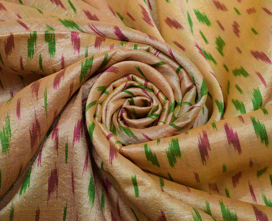 Sushila Vintage Beige Saree Pure Silk Hand Woven Ikat Patola Sari Craft Fabric