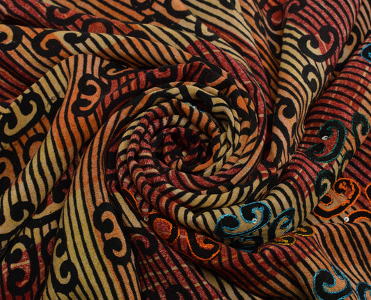 Sushila Vintage Multi-Color Saree Pure Crepe Silk Printed Sari 5 Yard Fabric