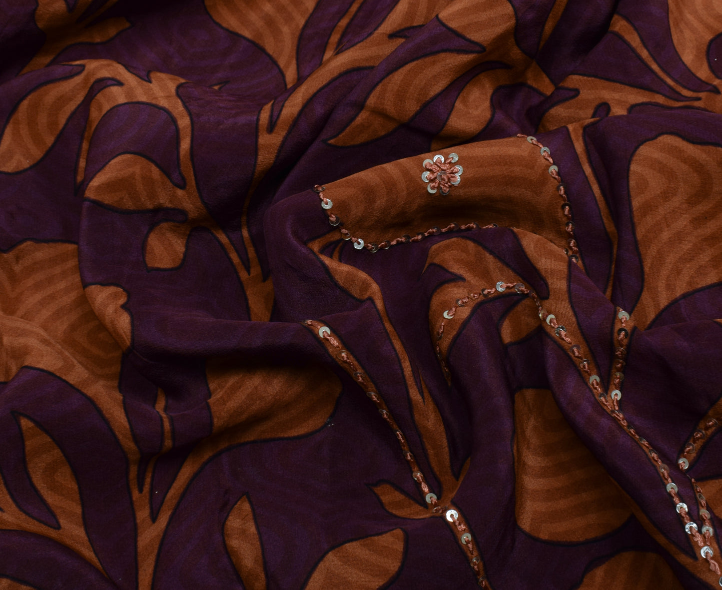 Sushila Vintage Purple Saree 100% Pure Silk Printed Floral Sari Craft Fabric