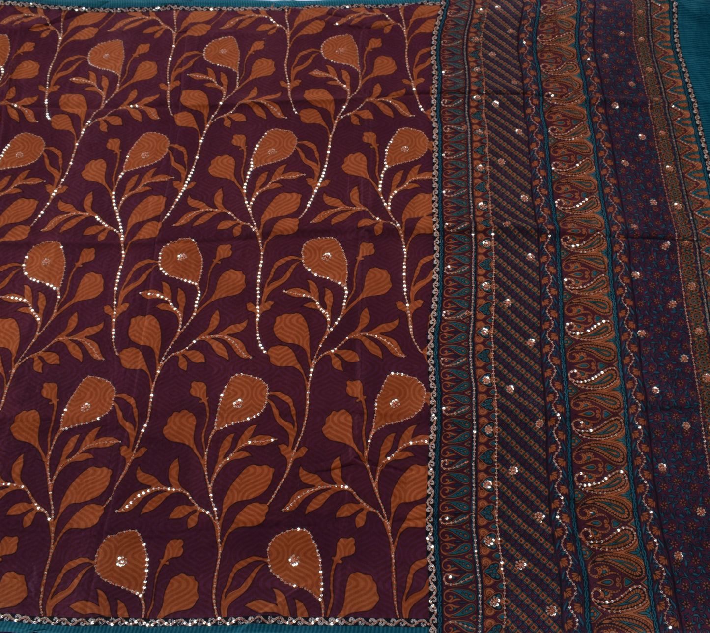 Sushila Vintage Purple Saree 100% Pure Silk Printed Floral Sari Craft Fabric