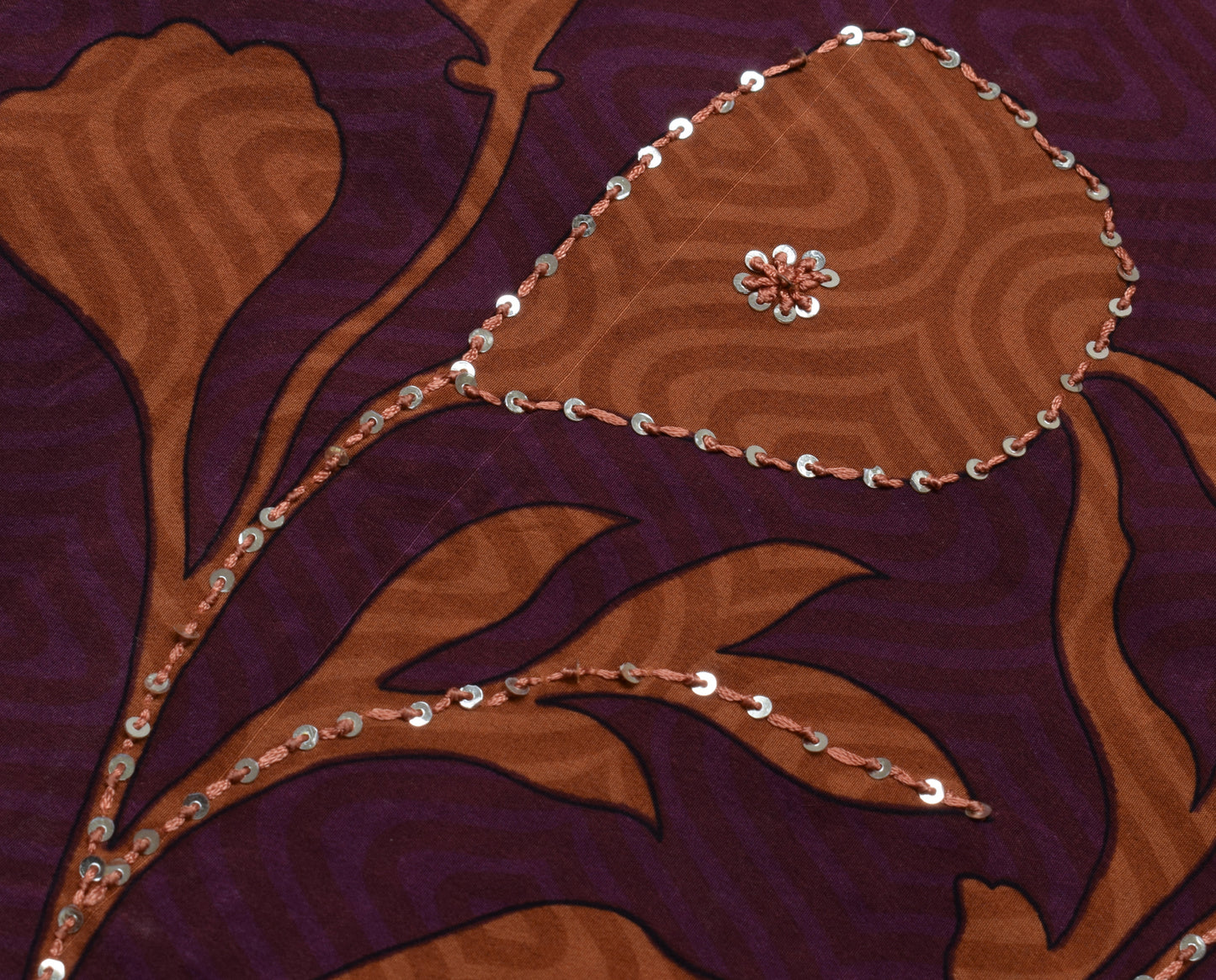 Sushila Vintage Purple Saree 100% Pure Silk Printed Floral Sari Craft Fabric