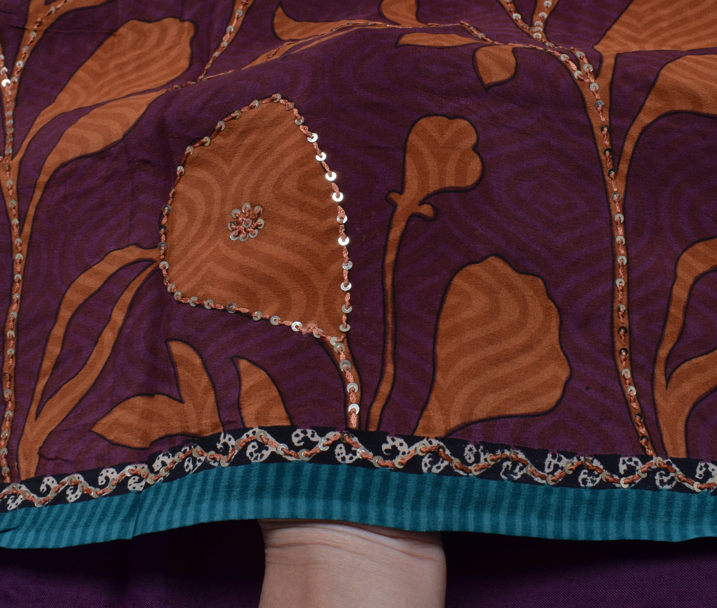 Sushila Vintage Purple Saree 100% Pure Silk Printed Floral Sari Craft Fabric