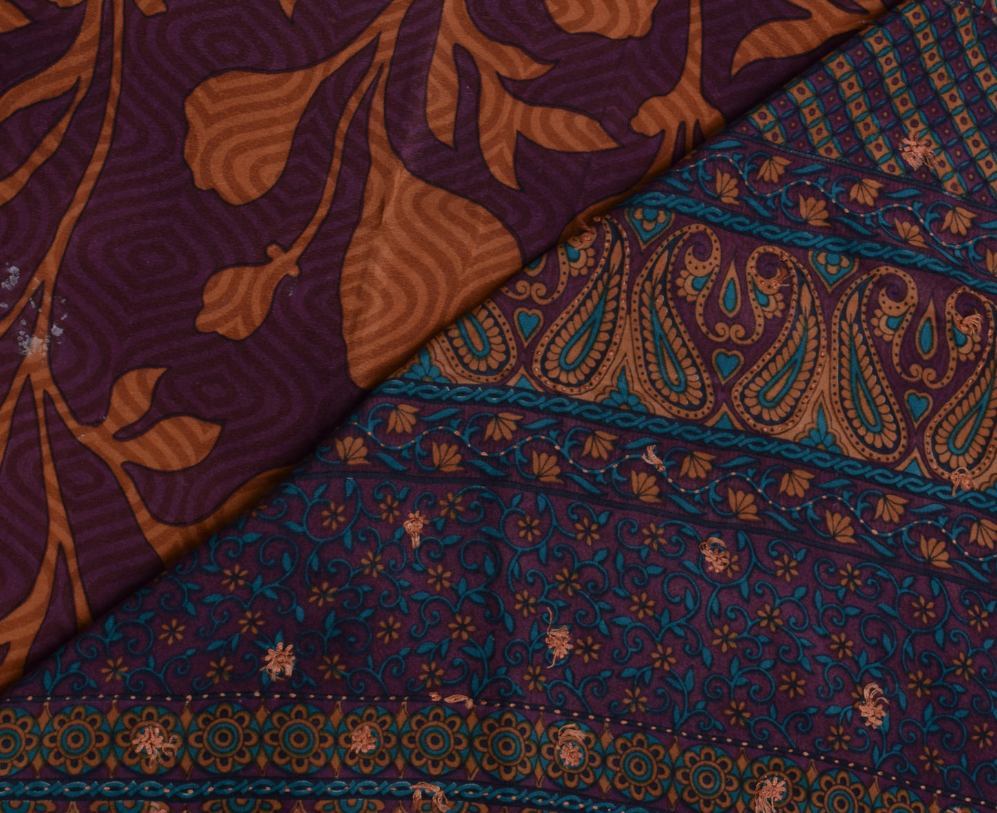 Sushila Vintage Purple Saree 100% Pure Silk Printed Floral Sari Craft Fabric