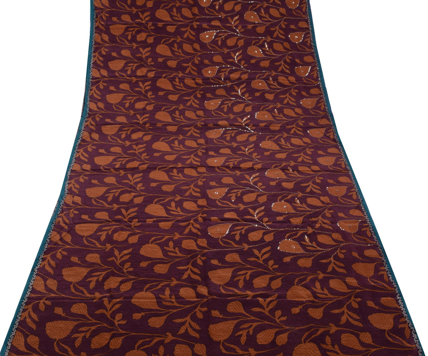 Sushila Vintage Purple Saree 100% Pure Silk Printed Floral Sari Craft Fabric