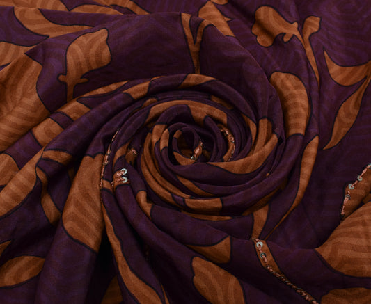 Sushila Vintage Purple Saree 100% Pure Silk Printed Floral Sari Craft Fabric