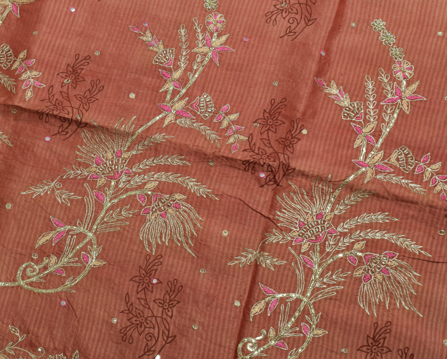 Sushila Vintage Cream Saree Pure Silk Printed & Woven Floral Sari Craft Fabric