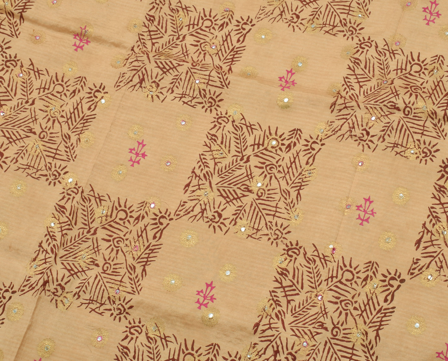 Sushila Vintage Cream Saree Pure Silk Printed & Woven Floral Sari Craft Fabric