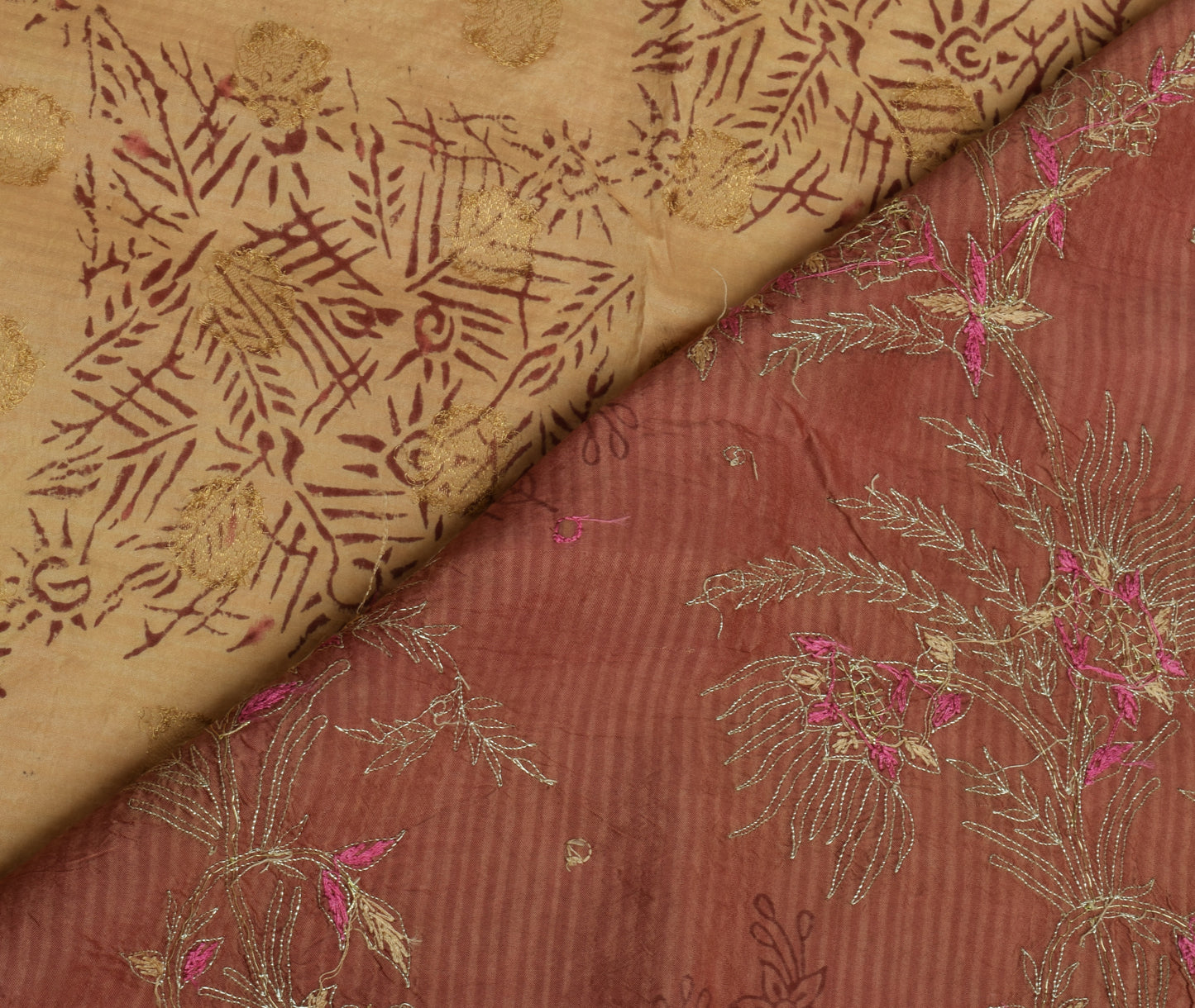 Sushila Vintage Cream Saree Pure Silk Printed & Woven Floral Sari Craft Fabric