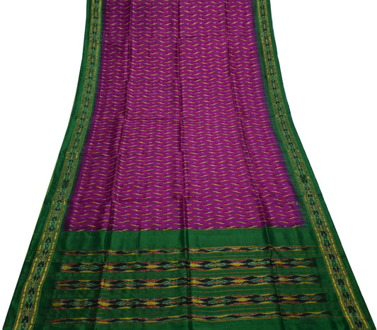 Sushila Vintage Purple Saree Pure Silk Hand Woven Ikat Patola Sari Craft Fabric