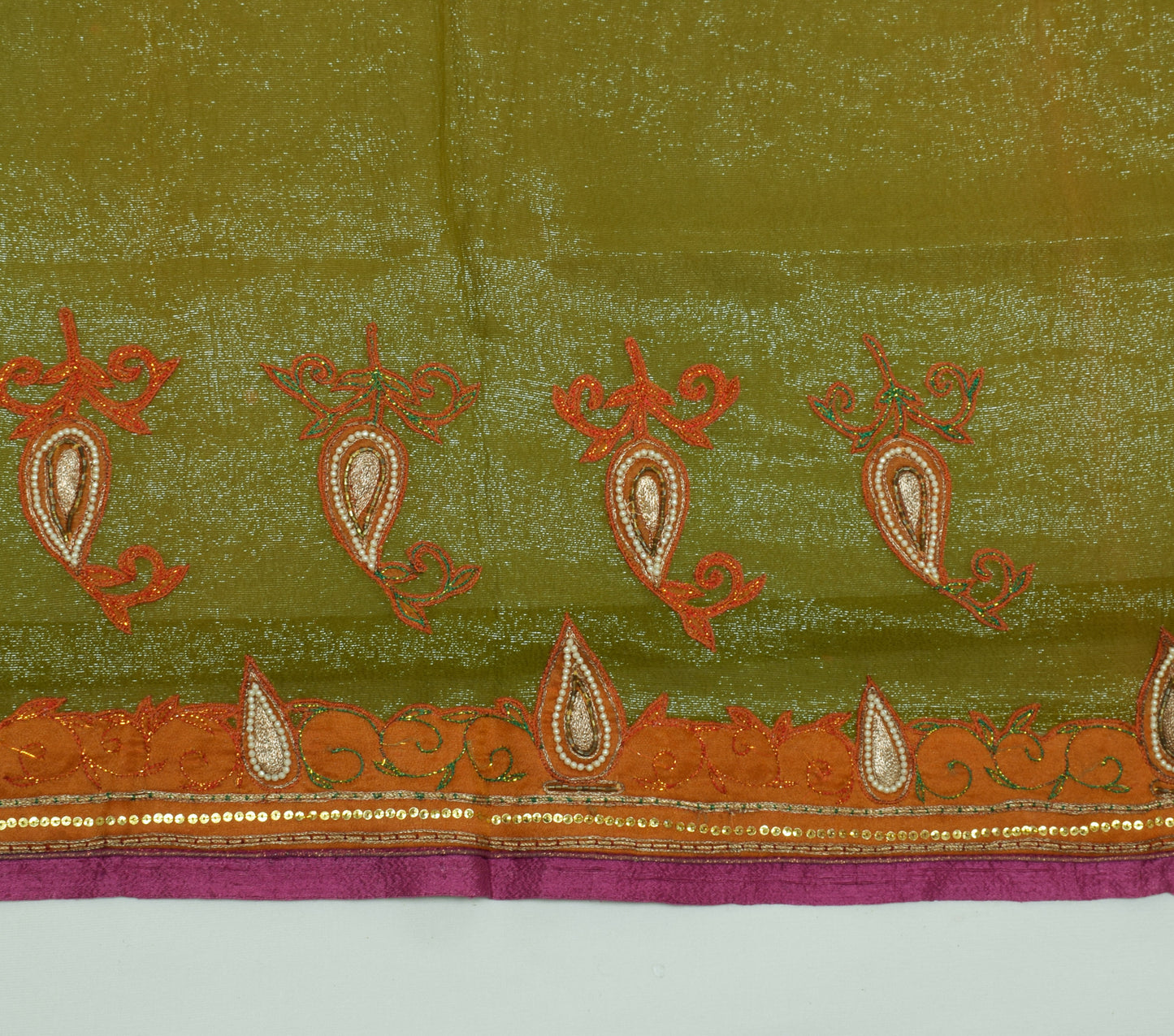 Sushila Vintage Green Saree Pure Georgette Silk Woven Floral Sari Craft Fabric