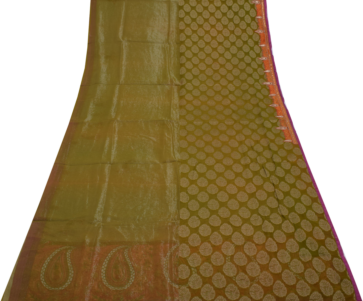 Sushila Vintage Green Saree Pure Georgette Silk Woven Floral Sari Craft Fabric