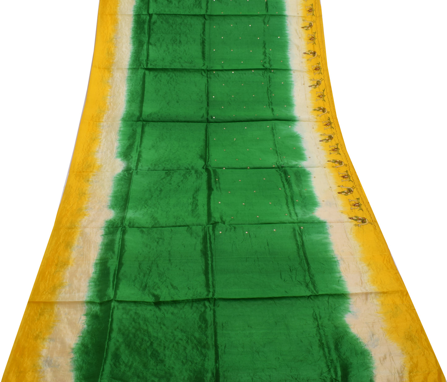 Sushila Vintage Indian Green Saree Pure Silk Embroidered Birds Sari Craft Fabric