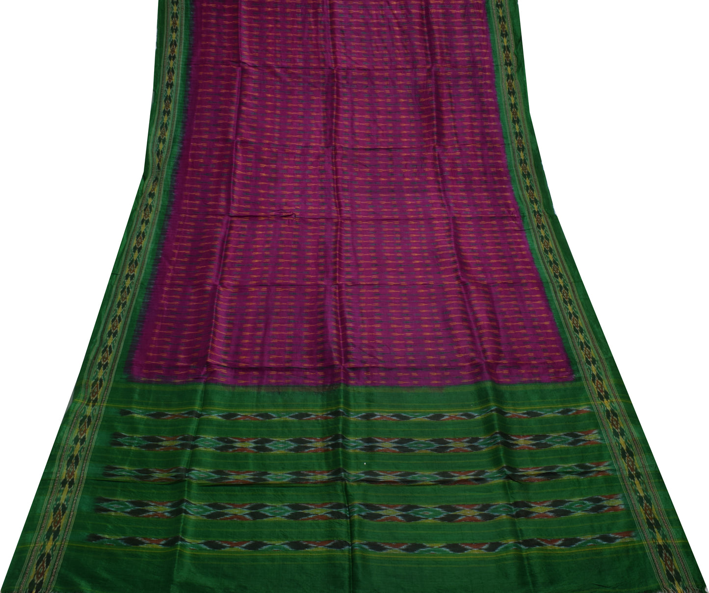Sushila Vintage Purple Saree Pure Silk  Hand Woven Ikat Patola Sari Craft Fabric