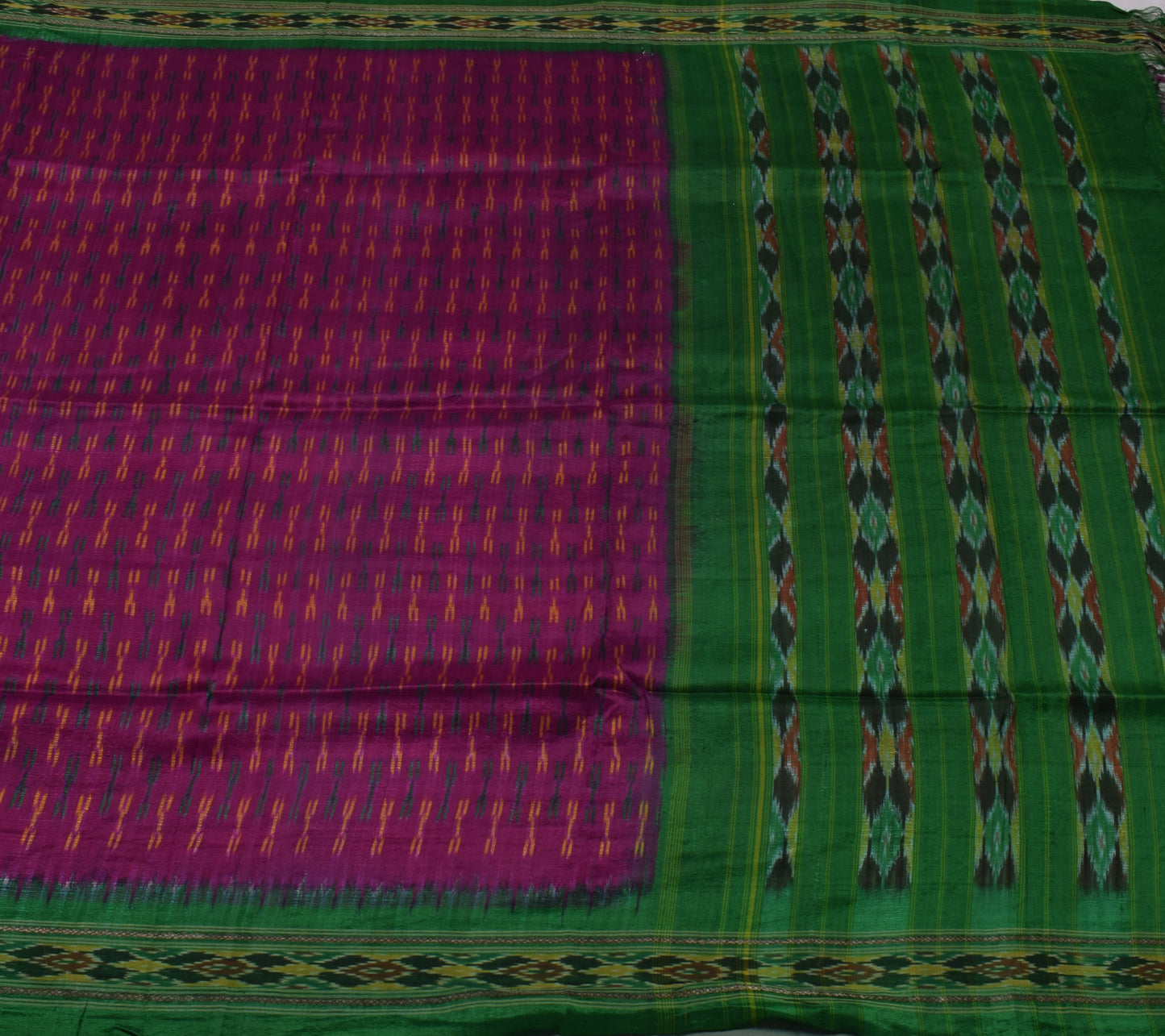 Sushila Vintage Purple Saree Pure Silk  Hand Woven Ikat Patola Sari Craft Fabric