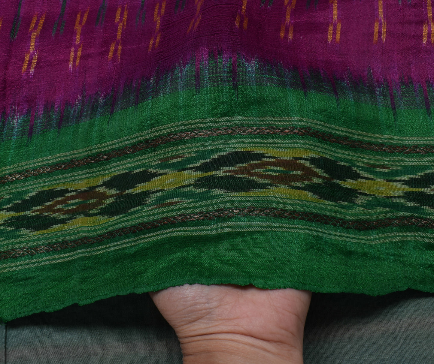 Sushila Vintage Purple Saree Pure Silk  Hand Woven Ikat Patola Sari Craft Fabric