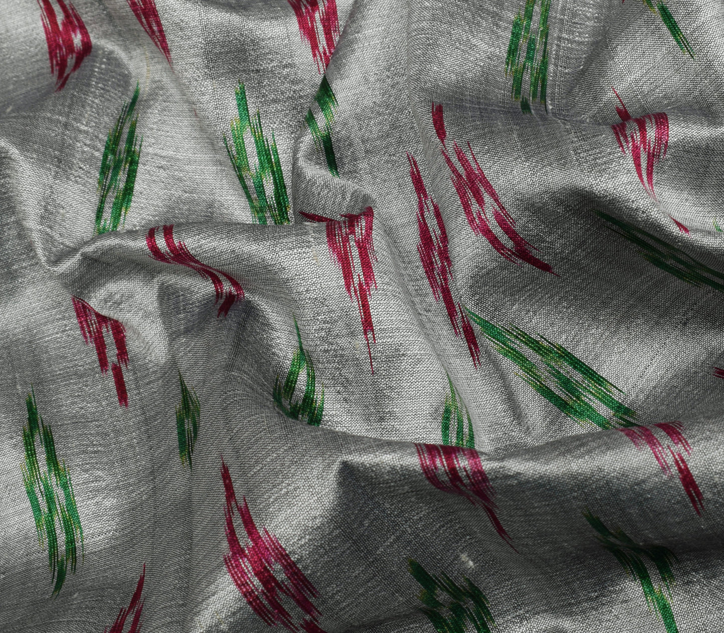 Sushila Vintage Gray Saree Pure Silk Hand Woven Ikat Patola Sari Craft Fabric