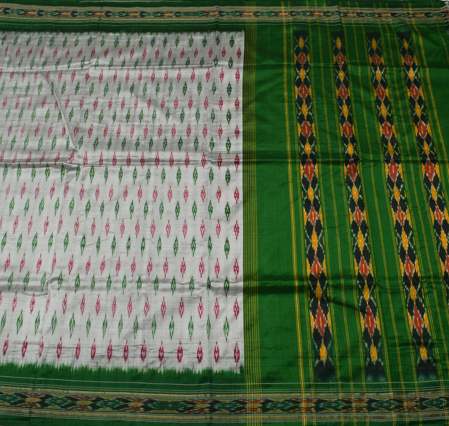 Sushila Vintage Gray Saree Pure Silk Hand Woven Ikat Patola Sari Craft Fabric