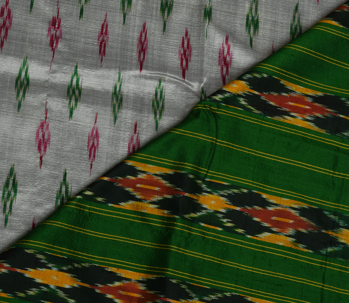 Sushila Vintage Gray Saree Pure Silk Hand Woven Ikat Patola Sari Craft Fabric