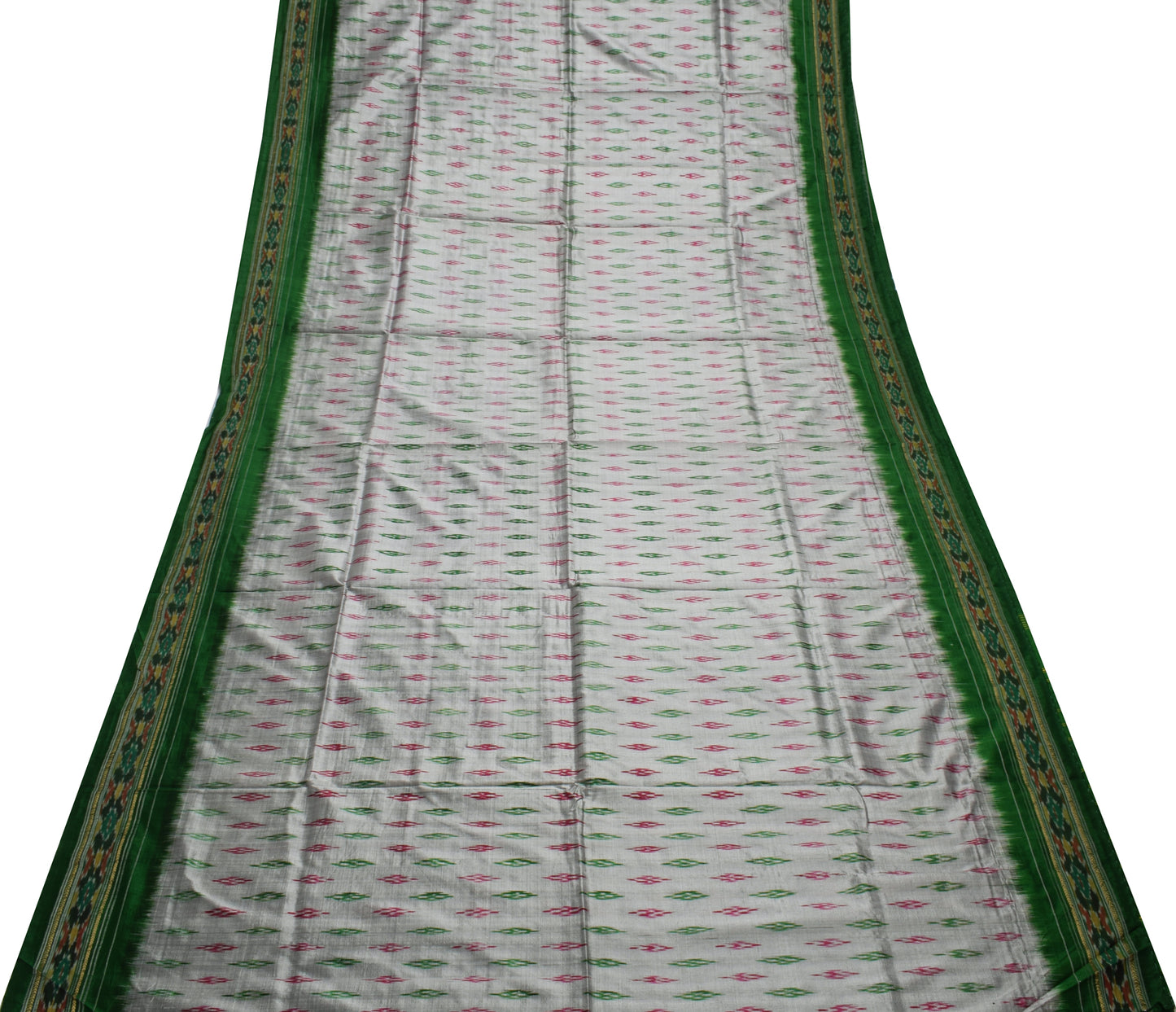 Sushila Vintage Gray Saree Pure Silk Hand Woven Ikat Patola Sari Craft Fabric